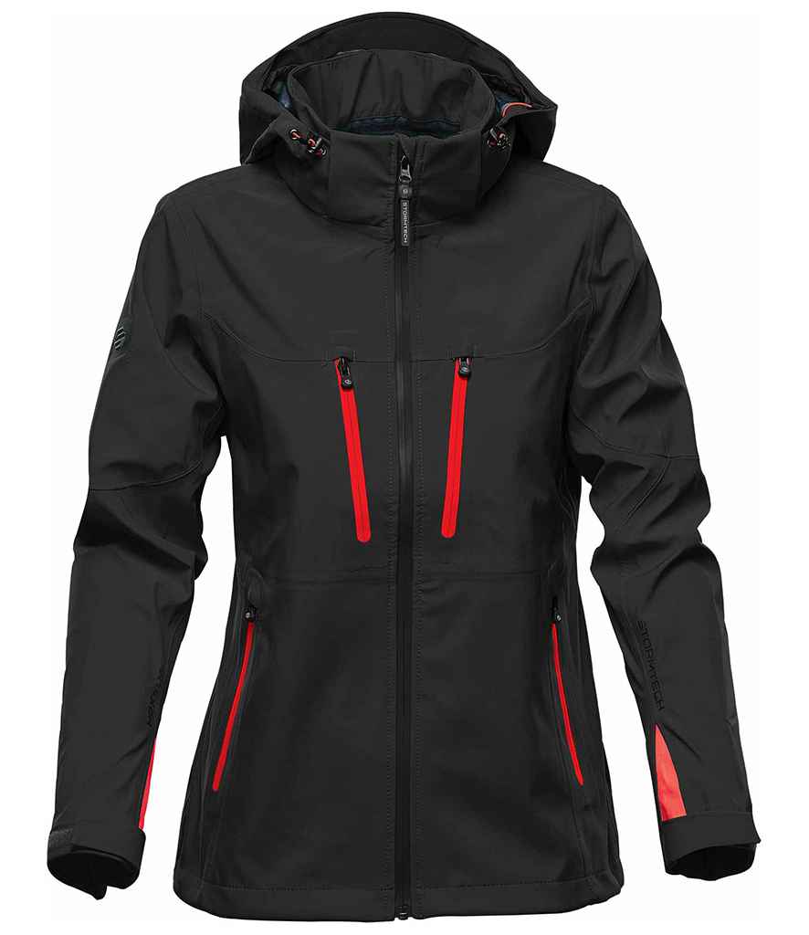 Stormtech Ladies Patrol Hooded Soft Shell Jacket Black/Bright Red