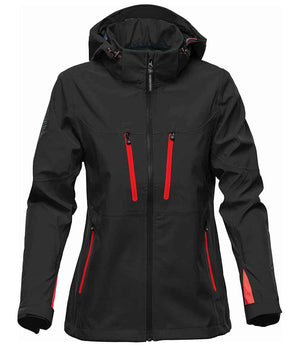 Stormtech Ladies Patrol Hooded Soft Shell Jacket Black/Bright Red