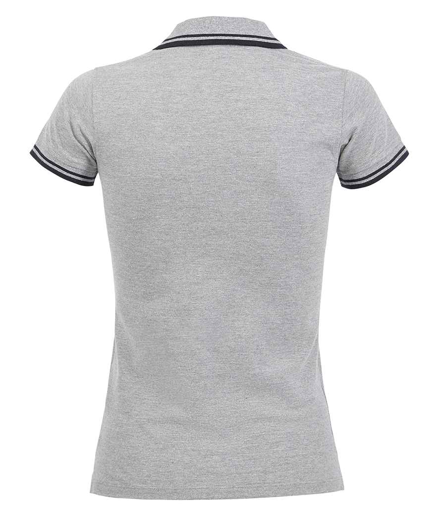 SOL'S Ladies Pasadena Tipped Cotton Piqué Polo Shirt Heather Grey/Navy
