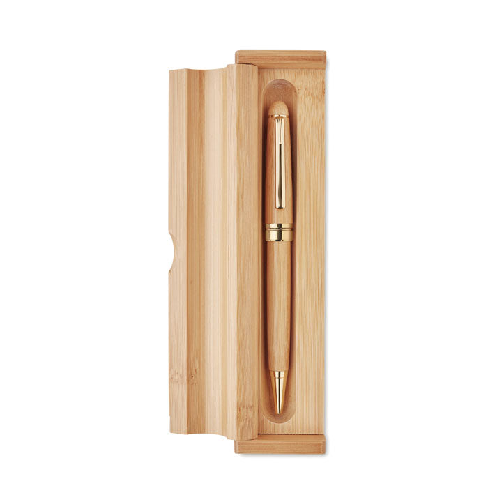 Branded Bamboo twist ball pen in box