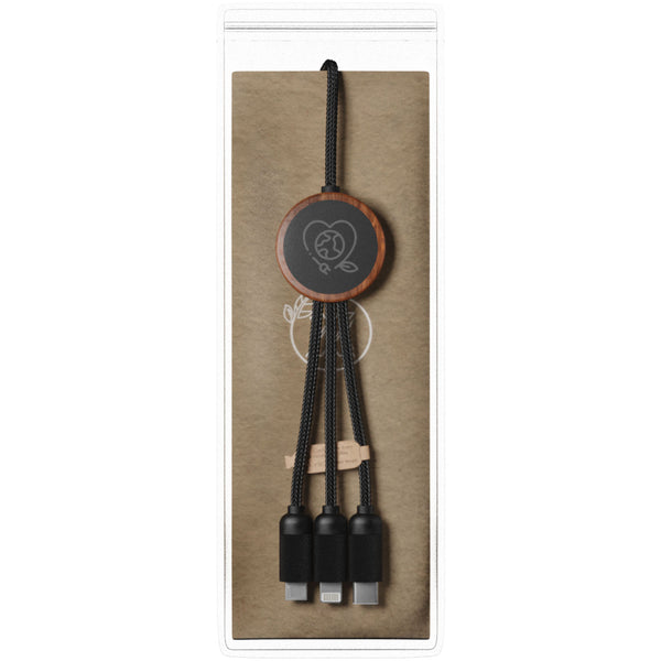 SCX.design C36 3-in-1 rPET light-up logo extended charging cable with round bamboo casing