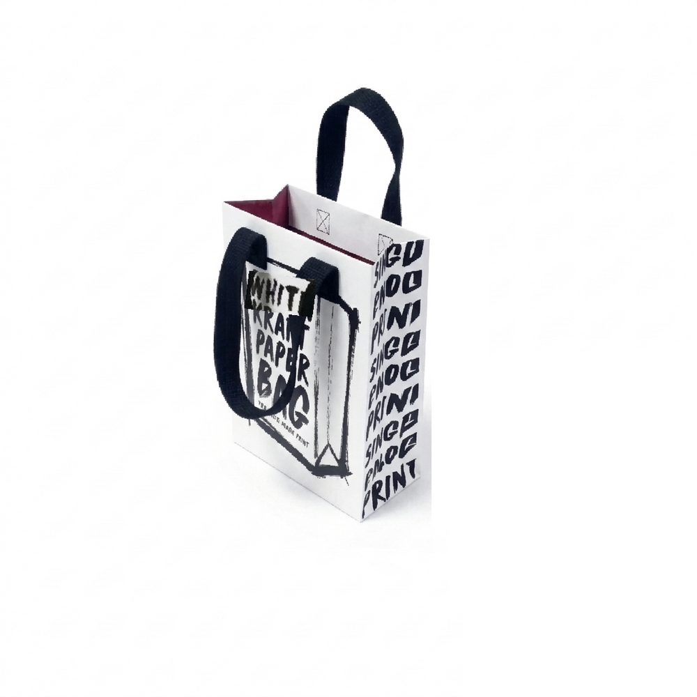 Small Unlaminated White Kraft Bag with Black Standard Length Cotton Handle