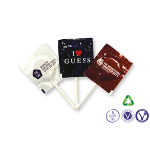 Flat round Mini Lollies with personalised printed wrappers