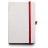 A6 White Notebook with bookmark, pen loop, closure.