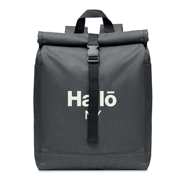 Branded 600D RPET 2 tone roll top backpack