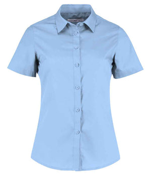 Kustom Kit Ladies Short Sleeve Tailored Poplin Shirt Light Blue