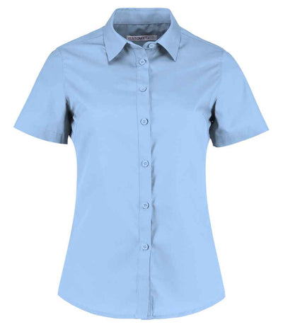 Kustom Kit Ladies Short Sleeve Tailored Poplin Shirt Light Blue
