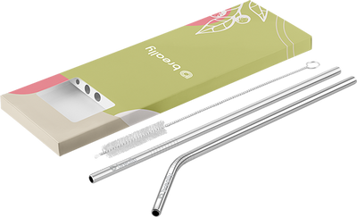 Branded Reusable Metal Straws Set in Custom Packaging