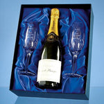 Branded Double Champagne Flute Gift Set with a 75cl Bottle of Brut House Champagne