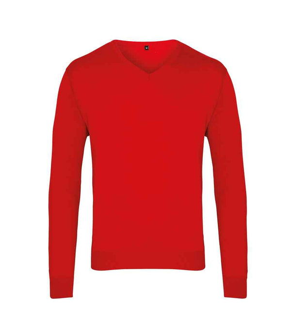 Premier Knitted Cotton Acrylic V Neck Sweater Red