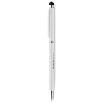 Twist and Touch ball pen in white colour with logo laser engraved to the barrel