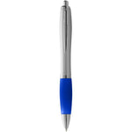 Nash ballpoint pen with silver barrel and blue grip