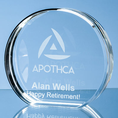 Branded 6cm x 7.5cm Optical Crystal Stand Up Circle Award