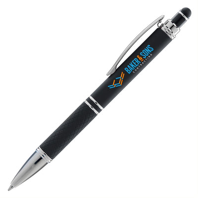 Phoenix stylus pen in black colour with a logo printed to the barrel.