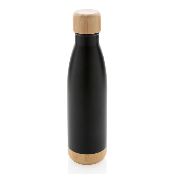 Vacuum stainless steel bottle with bamboo lid and bottom