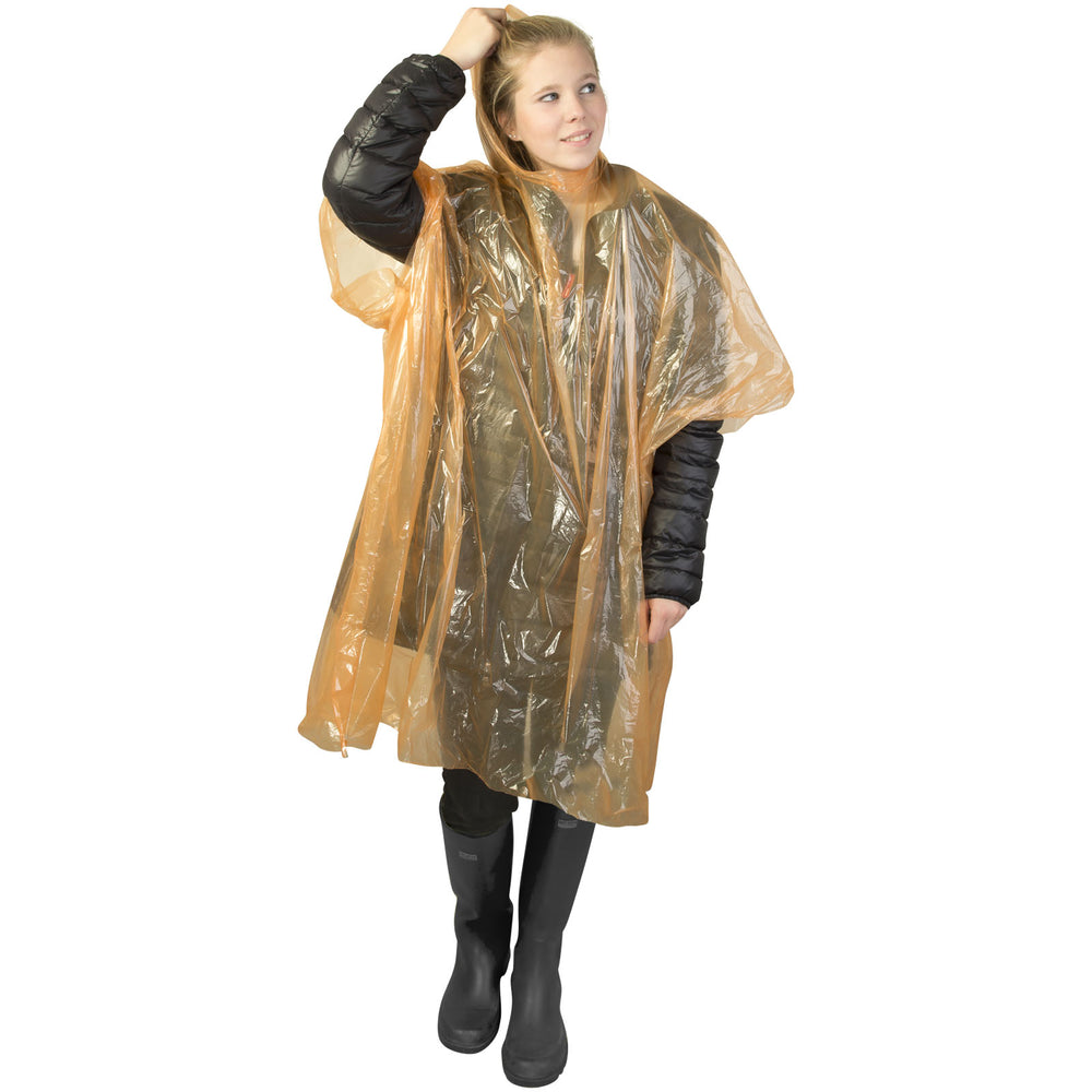 Branded Ziva disposable rain poncho with storage pouch