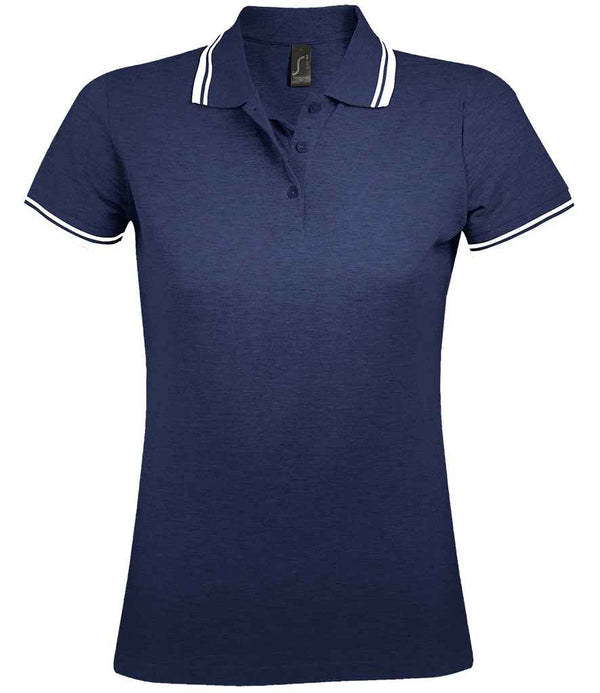SOL'S Ladies Pasadena Tipped Cotton Piqué Polo Shirt French Navy/White