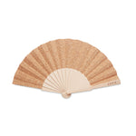 Branded Wood hand fan with cork fabric