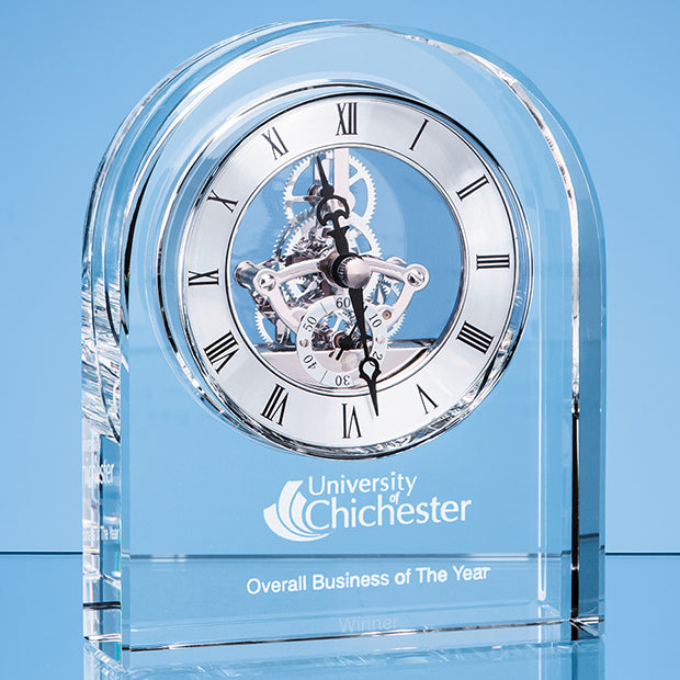 Branded 14.5cm Optical Crystal Arched Clock