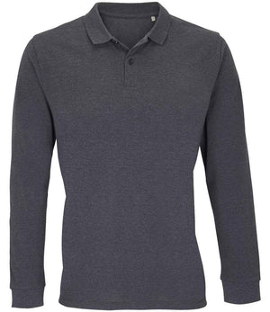 SOL'S Unisex Planet Long Sleeve Piqué Polo Shirt Charcoal Marl