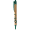 Borneo bamboo ballpoint pen with green accents and branding to the barrel