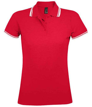 SOL'S Ladies Pasadena Tipped Cotton Piqué Polo Shirt Red/White