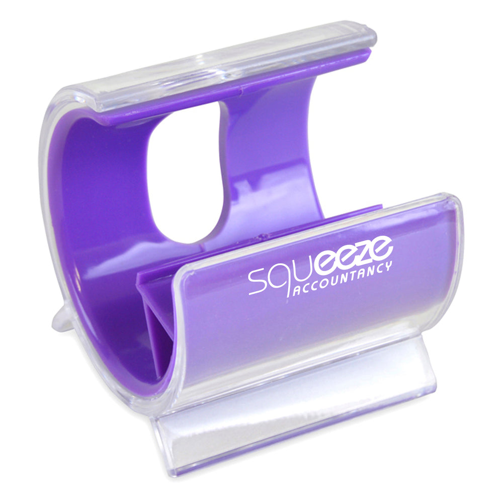 Branded Turbo Desk Phone Holder. Solid Colour Inner Plastic + Clear Cover