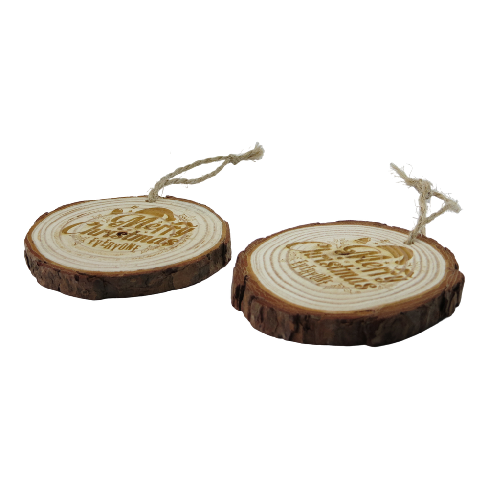 Branded Wooden Log Slice Christmas Decoration