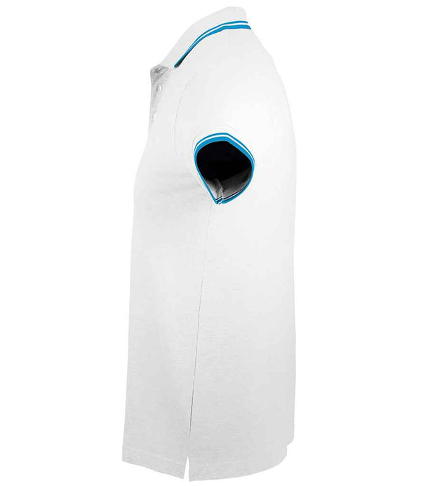 SOL'S Pasadena Tipped Cotton Piqué Polo Shirt White/Aqua