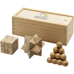 Branded Brainiac 3-piece wooden brain teaser set