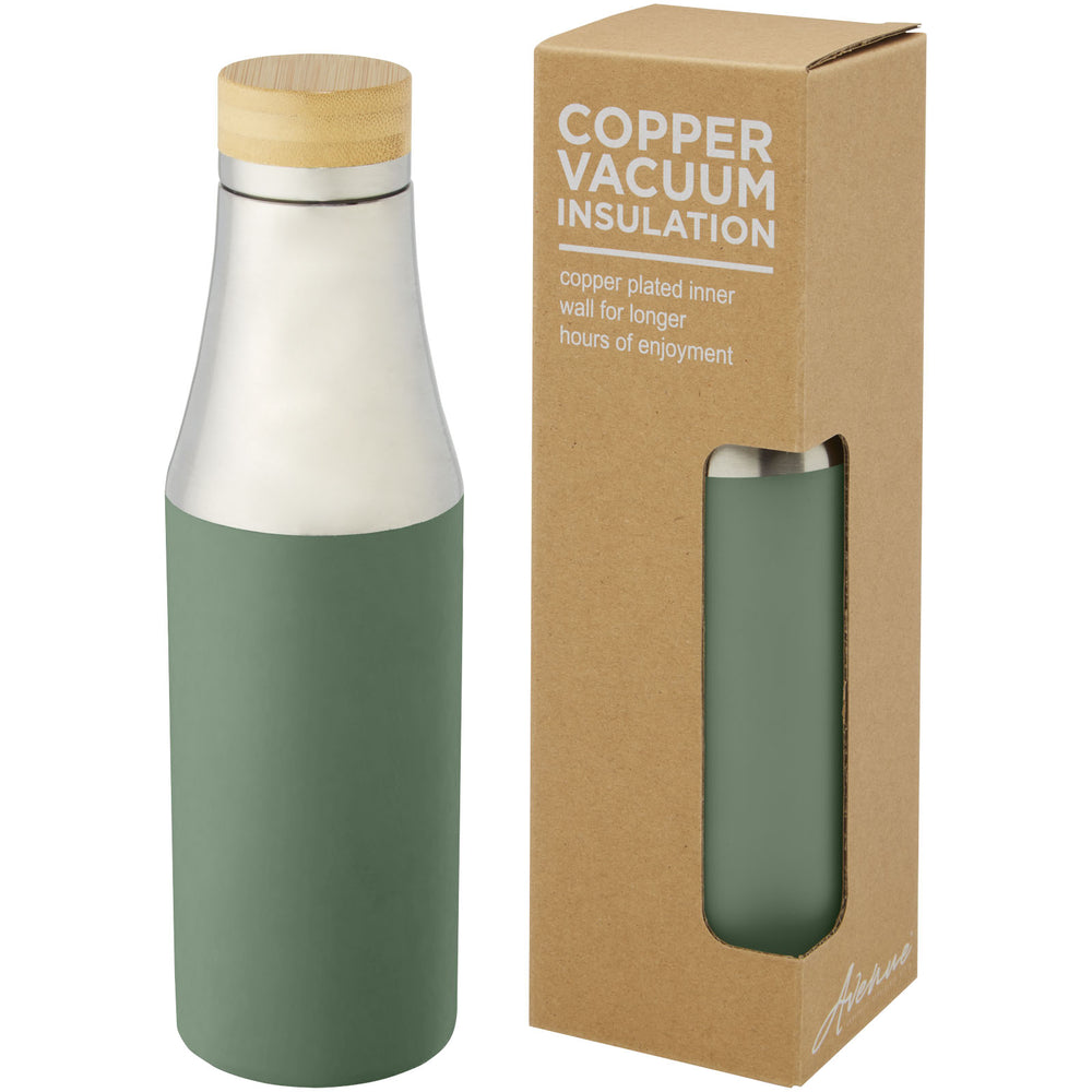 Branded Hulan 540 ml copper vacuum insulated stainless steel bottle with bamboo lid