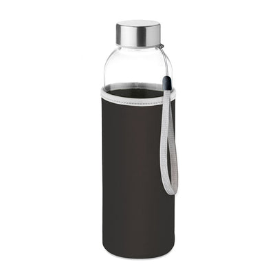 Glass bottle in pouch 500ml Black