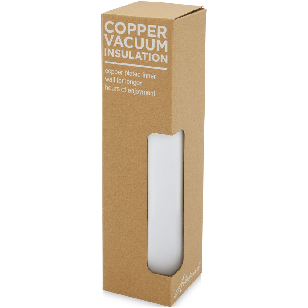 Branded Marka 600 ml copper vacuum insulated bottle with metal loop