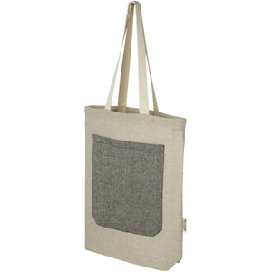 Pheebs 150 g/m² recycled cotton tote bag in a natural colour with front pocket in black
