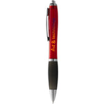 Nash ballpoint pen coloured barrel and black grip in red with branding down the barrel
