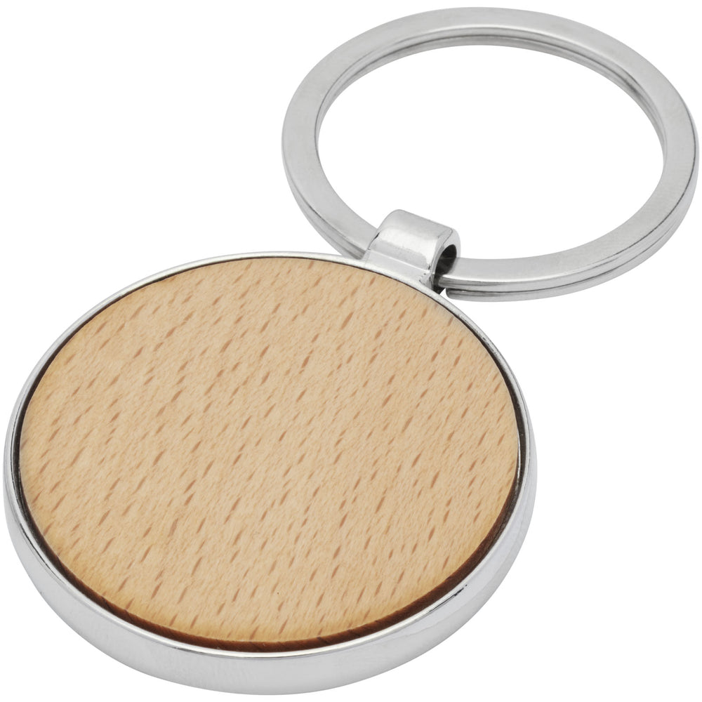 Branded Moreno beech wood round keychain