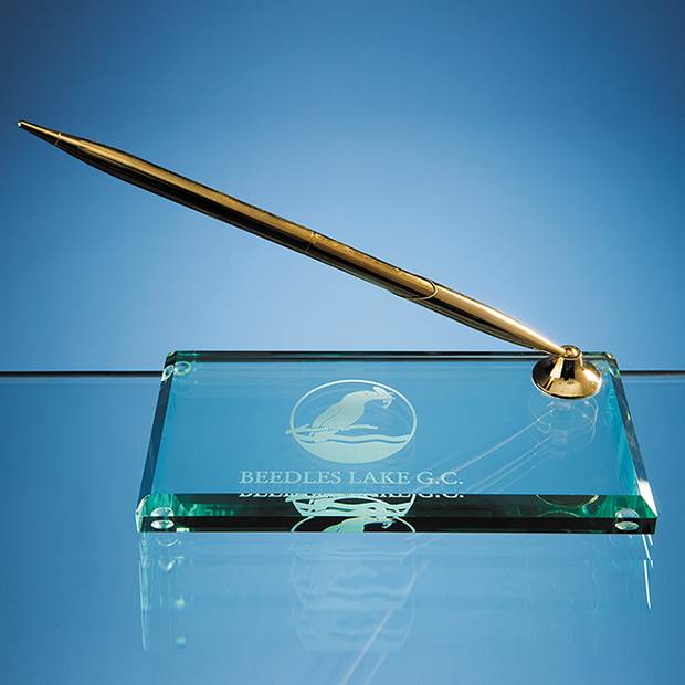 Branded 15cm Jade Glass Rectangular Pen Holder