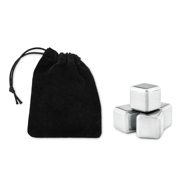 Branded Set of 4 SS ice cubes in pouch