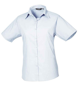 Premier Ladies Short Sleeve Poplin Blouse Light Blue