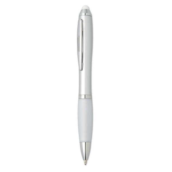 Stylus ball pen with a white barrel and white grip