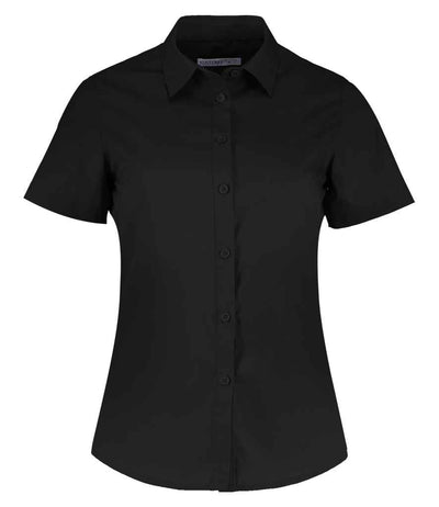 Kustom Kit Ladies Short Sleeve Tailored Poplin Shirt Black