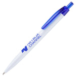 KANE TR ball pen with blue Translucent trim and branding down the barrel