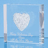 Clear Glass Paperweight boasting heart cut filled with crystals with etched message for your loved ones.