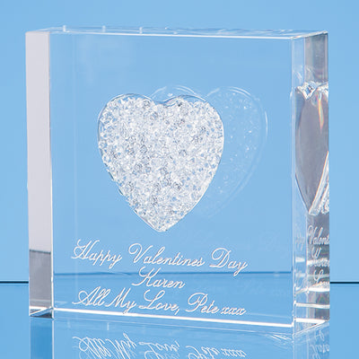 Branded 7.5cm White Diamante Heart Paperweight