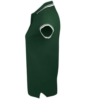 SOL'S Ladies Pasadena Tipped Cotton Piqué Polo Shirt Forest Green/White