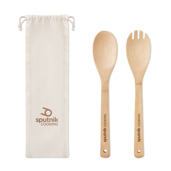 Branded Set bamboo utensils salad
