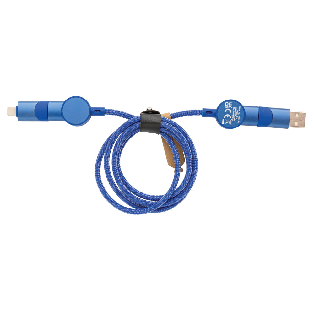 Branded Oakland RCS recycled plastic 6-in-1 fast charging 45W cable