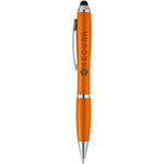 Nash stylus ballpoint pen with coloured grip in orange with branding down the barrel