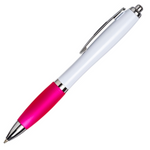 Curvy Ball Pen with white barrel and pink grip