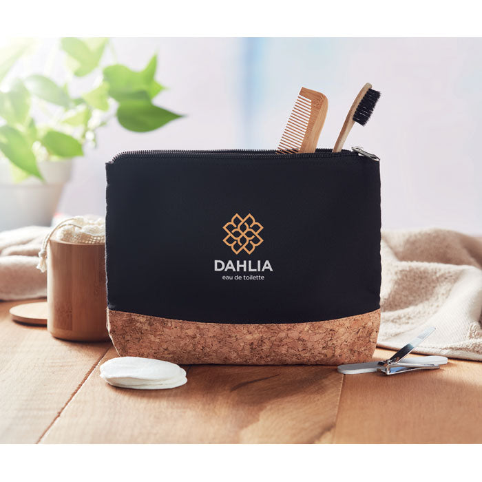 Branded Cork & cotton cosmetic bag